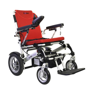 Dash E-Fold Powerchair in red viewed from the side