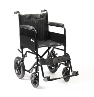 Enigma Steel Transit Wheelchair with black wheels