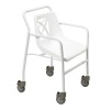 Days Mobile Wheeled Shower Chair viewed from the side angle showing four locking castor wheels for safety