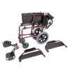 Esteem alloy transit wheelchair with attendant brakes in pieces